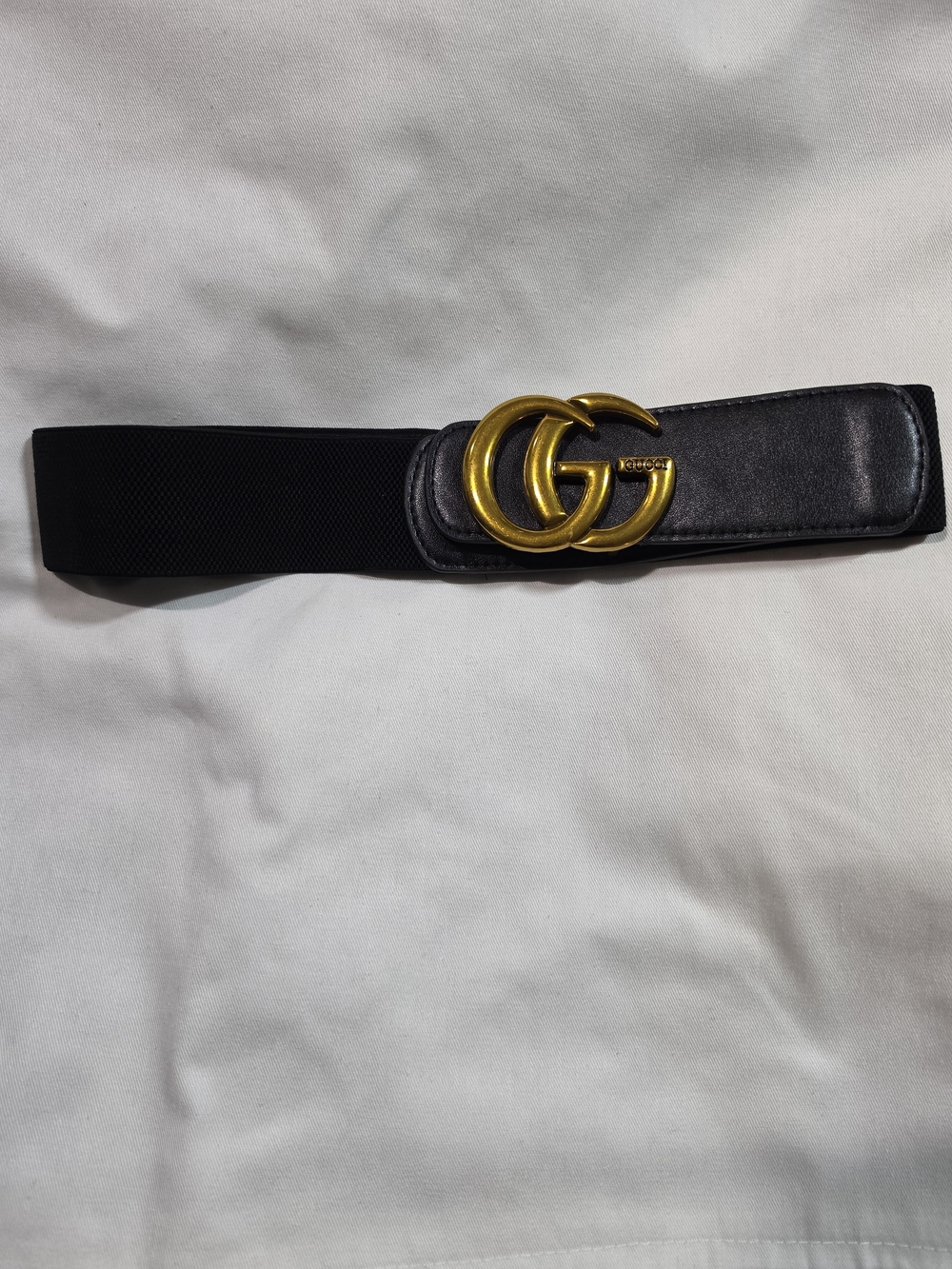Black Elastic Belt with Gold Interlocking Buckle